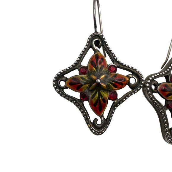 Chico's Earrings Jewlery Statement Dangle Drop Silver Tone Red - Picture 2 of 7